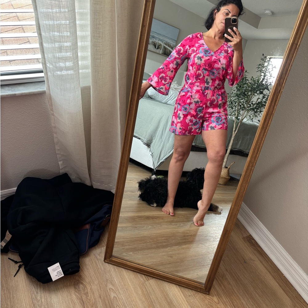 Floral Pink Women's romper with pockets